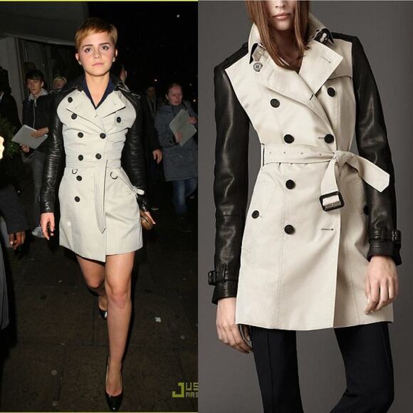 Burberry Patent Leather Sleeve Gabardine Trench Coat Black Tan US 4 - Picture 12 of 12